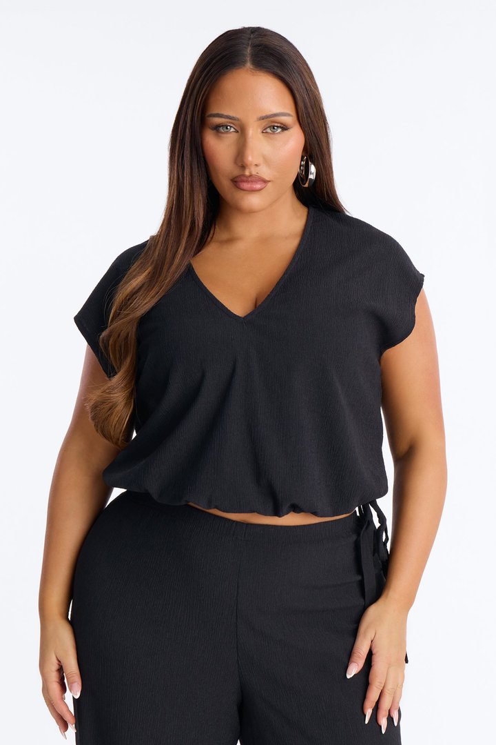 Lorena Drawstring Top And Jogger Set - Black