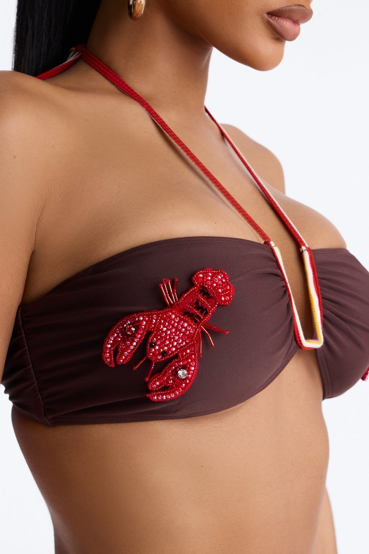 Selena 3 Piece Embellished Bandeau Bikini & Cover Up Boyshorts Sunsuit - Brown