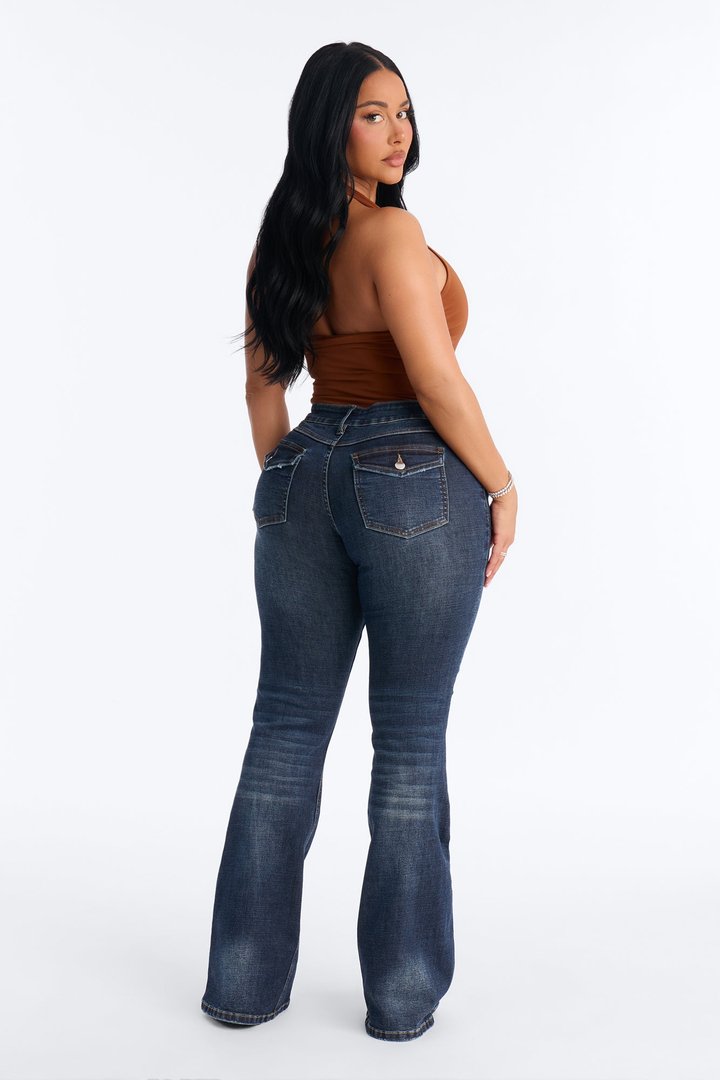 No Cell Phones Stretch Flare Jeans - Dark Wash