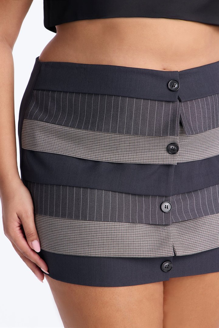 Taking Calls Stacked Waistband Mini Skirt - Grey/combo