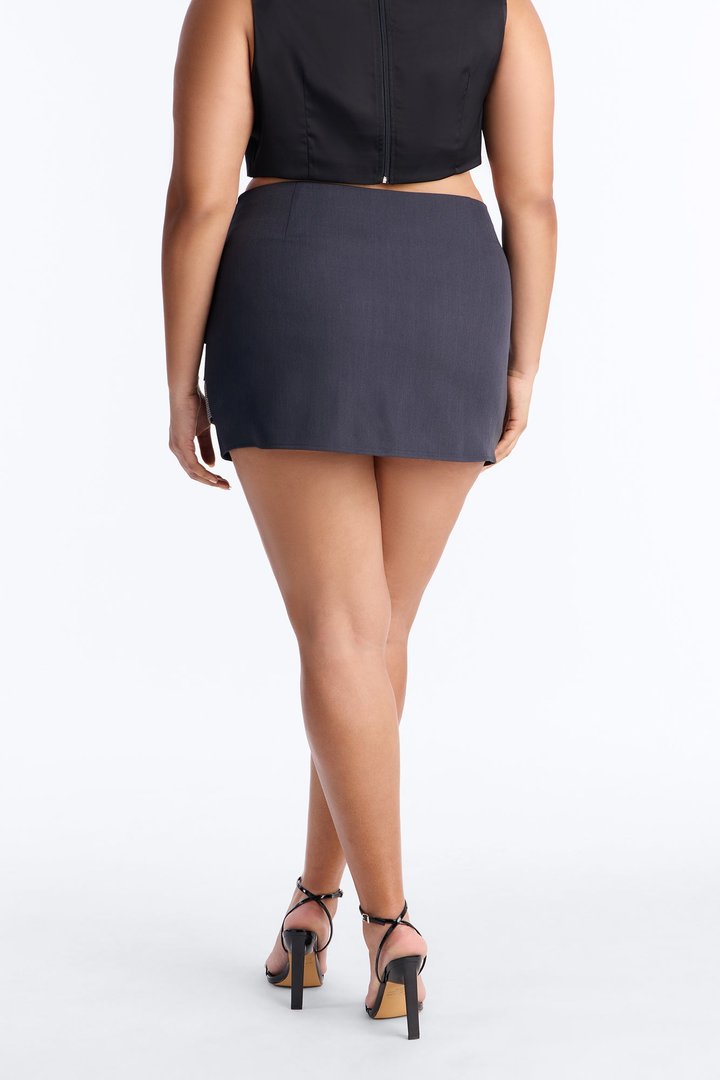 Taking Calls Stacked Waistband Mini Skirt - Grey/combo