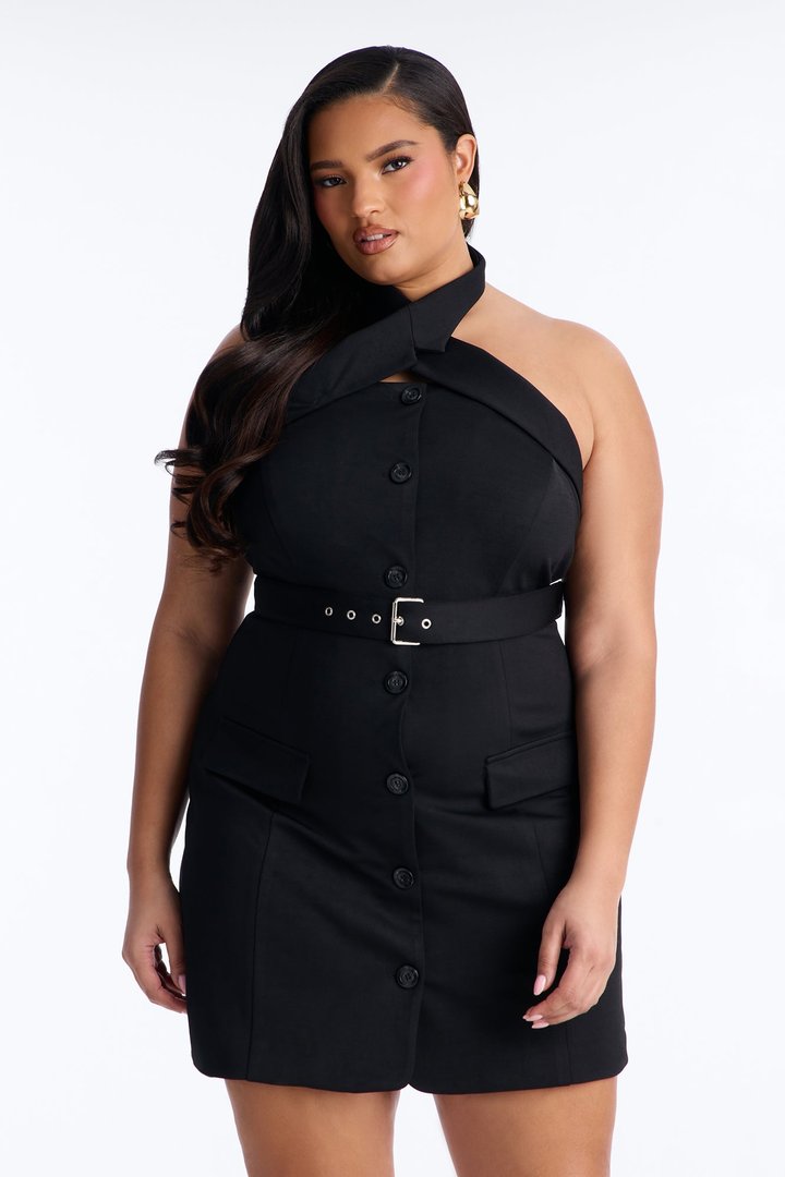 Darcy Belted Ponte Mini Dress - Black