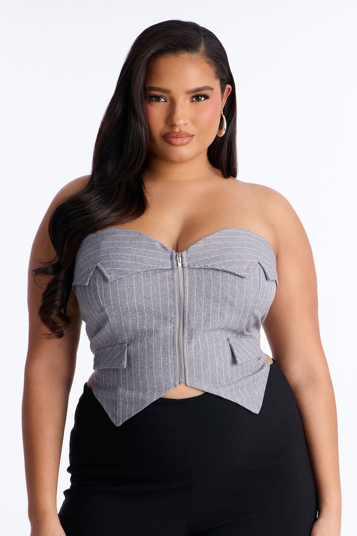 Making Moves Pinstripe Strapless Top - Grey