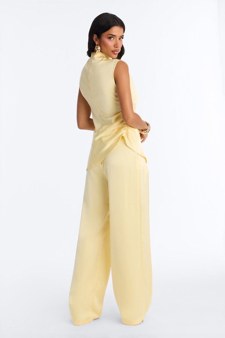 Corinna Sleeveless Satin Pant Set - Yellow