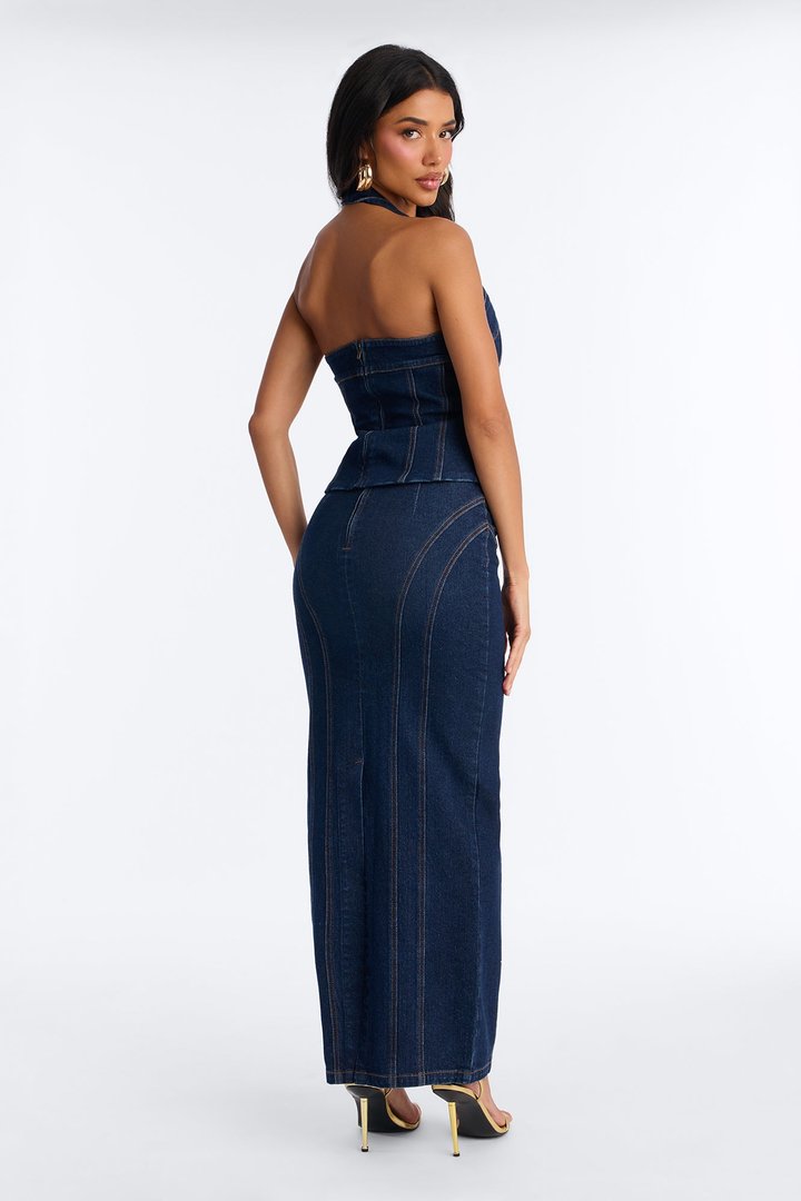 Laurie Denim Maxi Skirt Set - Dark Wash