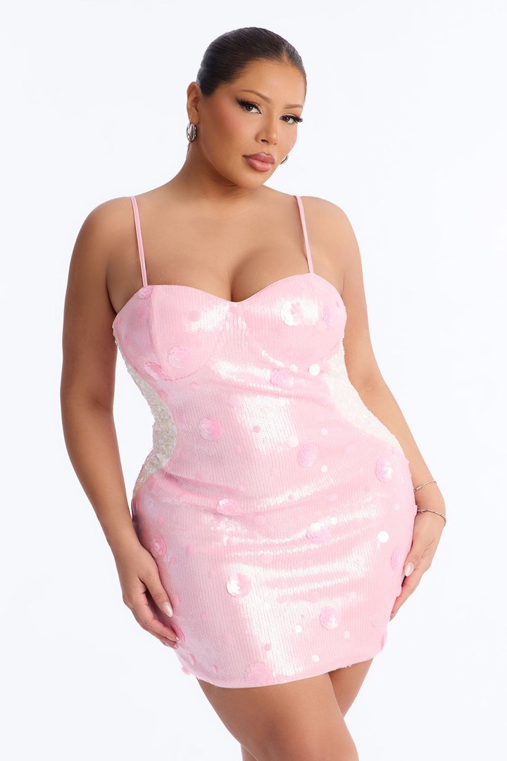 Arabella Spaghetti Strap Sequin Mini Dress - Pink