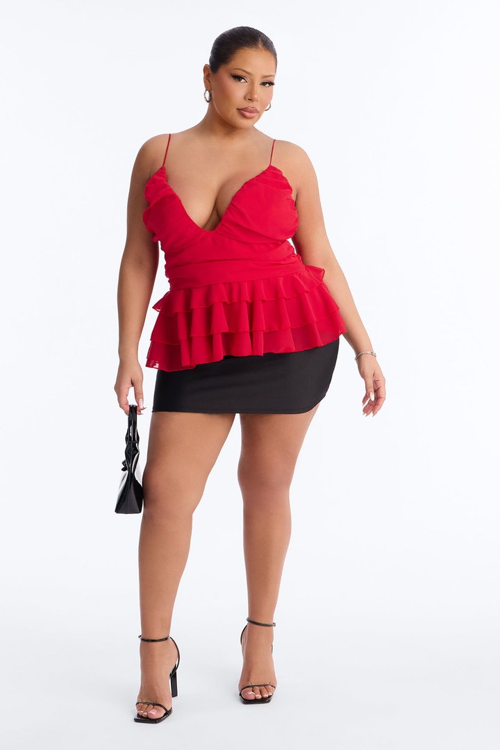 One Kiss Away Chiffon Ruffle Top - Red