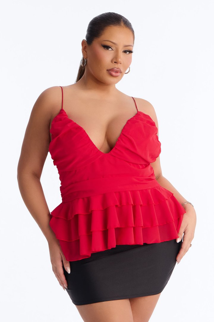 One Kiss Away Chiffon Ruffle Top - Red