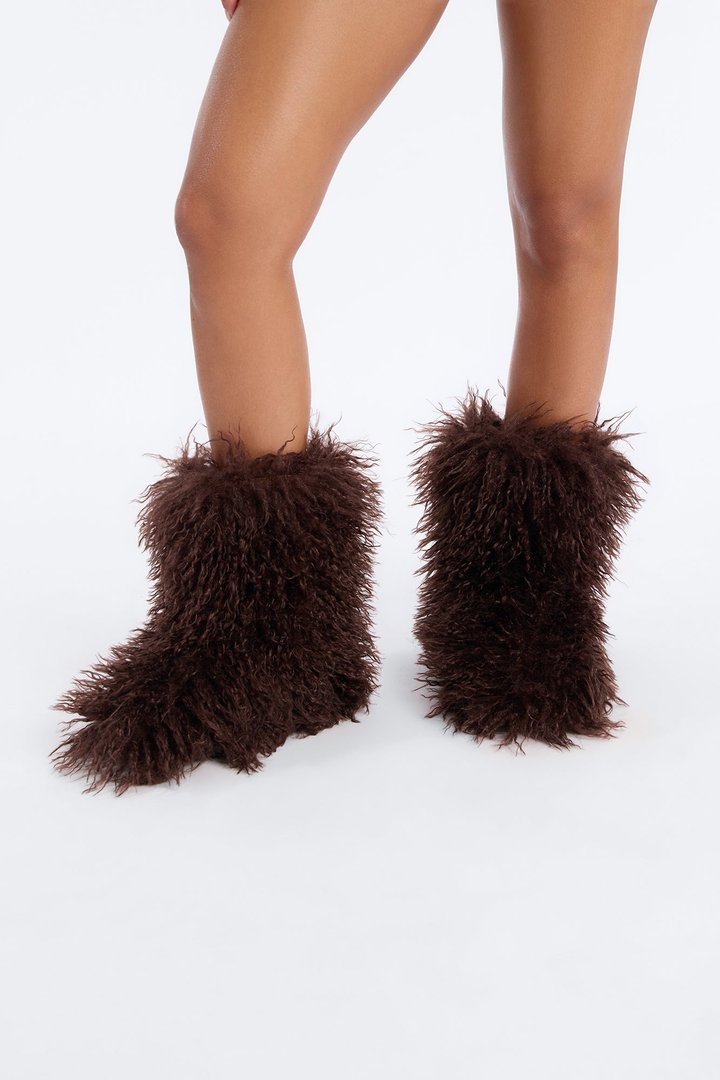 Freeze Faux Fur Booties - Brown