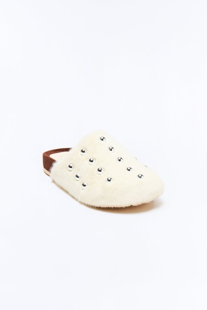 Strands Studded Sherpa Flats - White