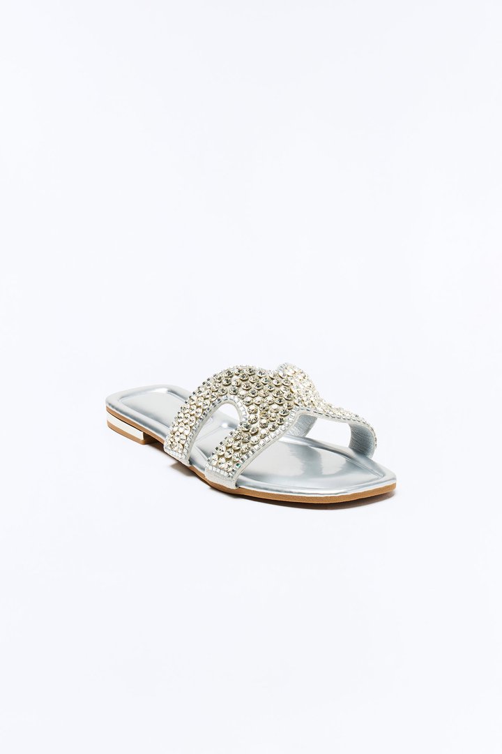 Kelssa Rhinestone Slip On Sandals - Silver