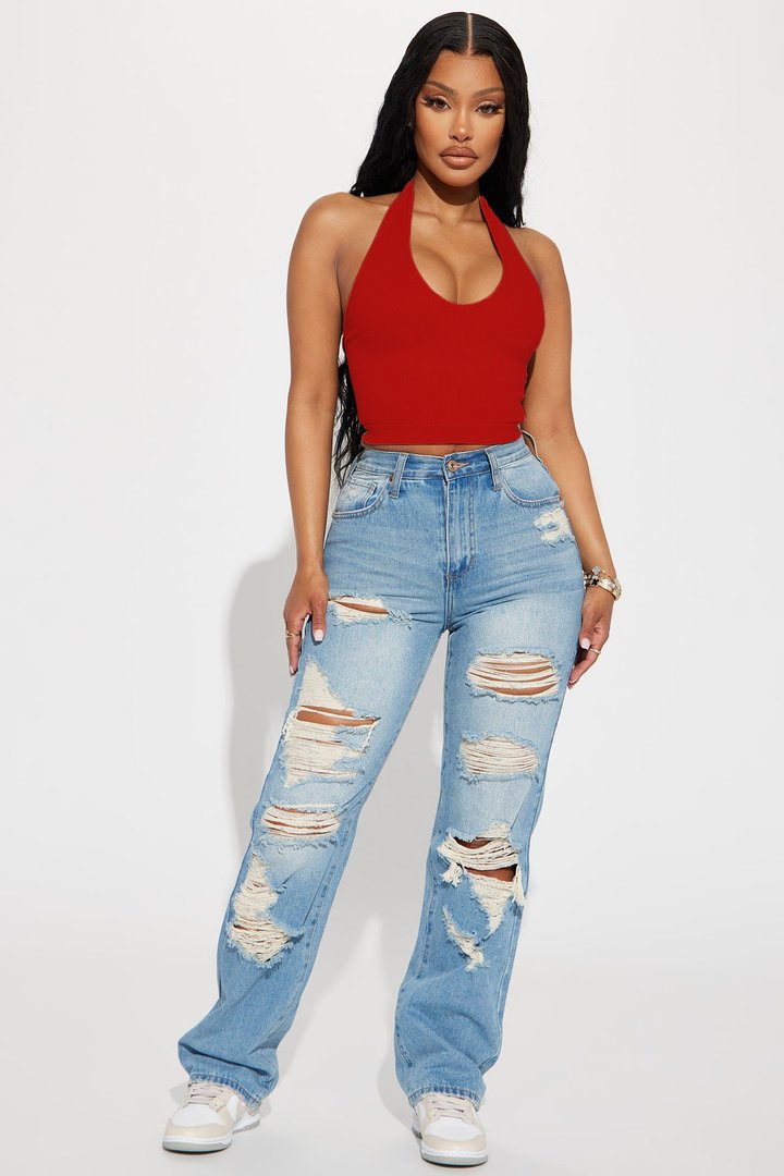 Simi Seamless Halter Crop Top - Red