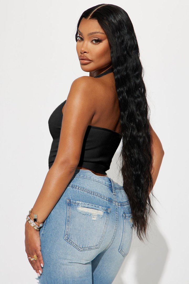 Simi Seamless Halter Crop Top - Black