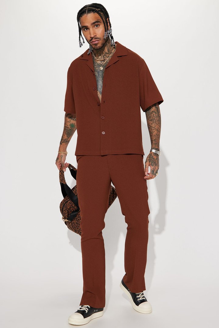 Golden Hour Slit Slim Flare Trousers - Brown