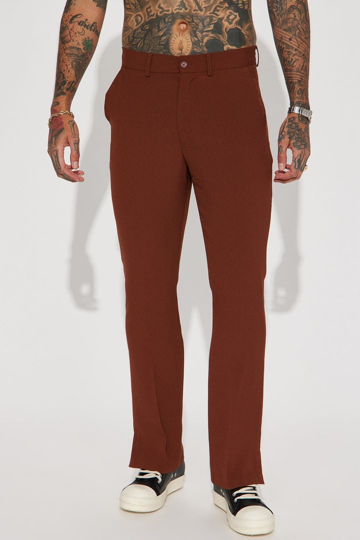 Golden Hour Slit Slim Flare Trousers - Brown
