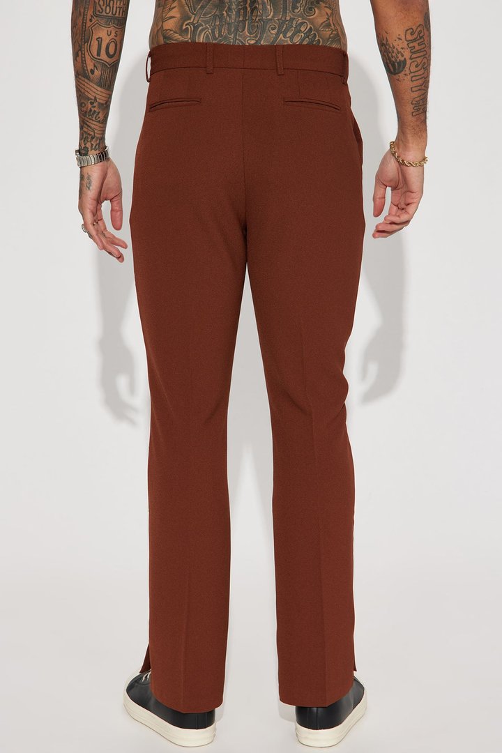 Golden Hour Slit Slim Flare Trousers - Brown