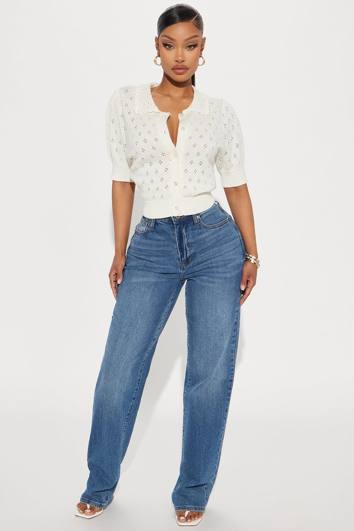 Flirty Pointelle Cardigan Sweater - White