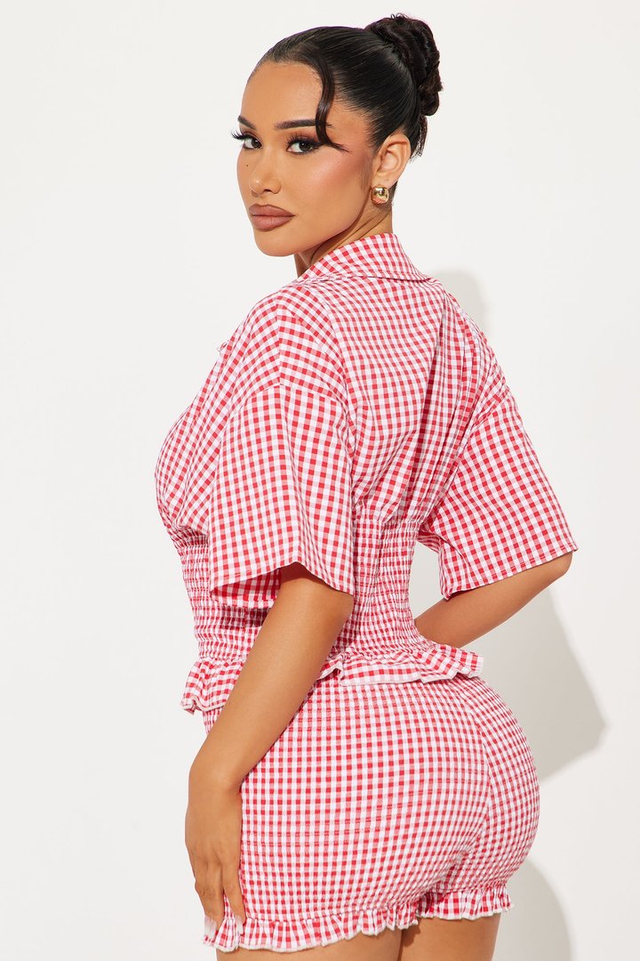 Still In Love Gingham Romper - Red/combo