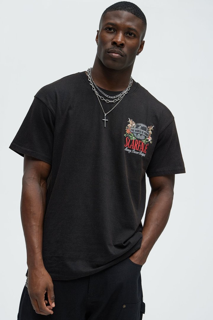 Scarface Hustle Motto Oversized Short Sleeve Tee - Black
