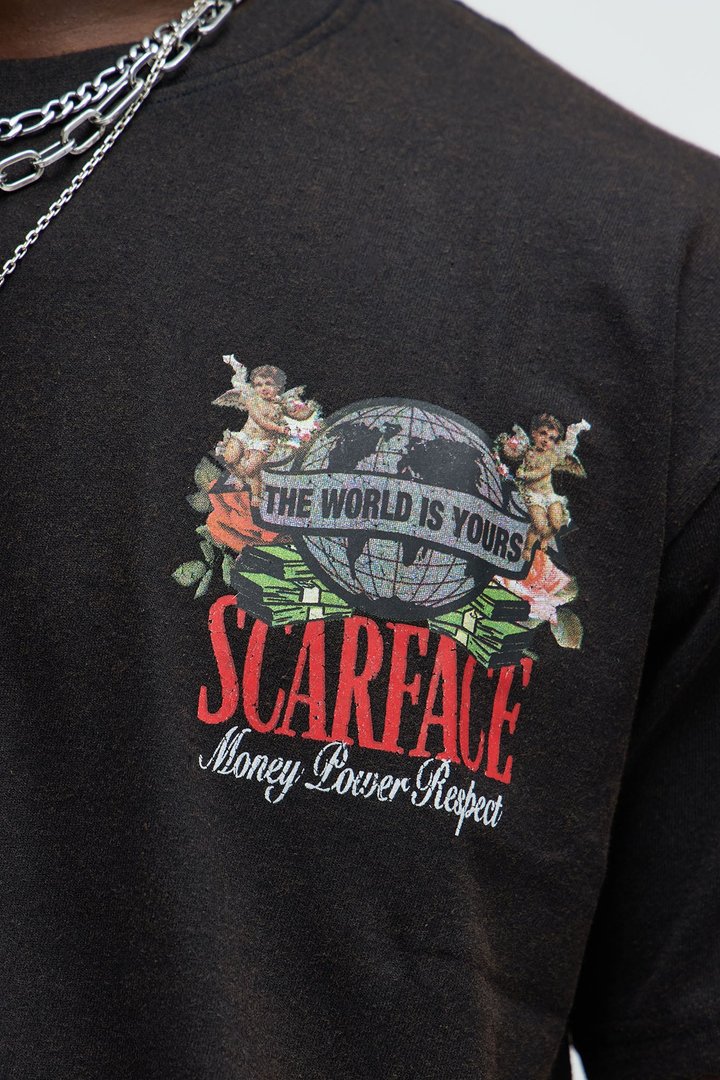 Scarface Hustle Motto Oversized Short Sleeve Tee - Black