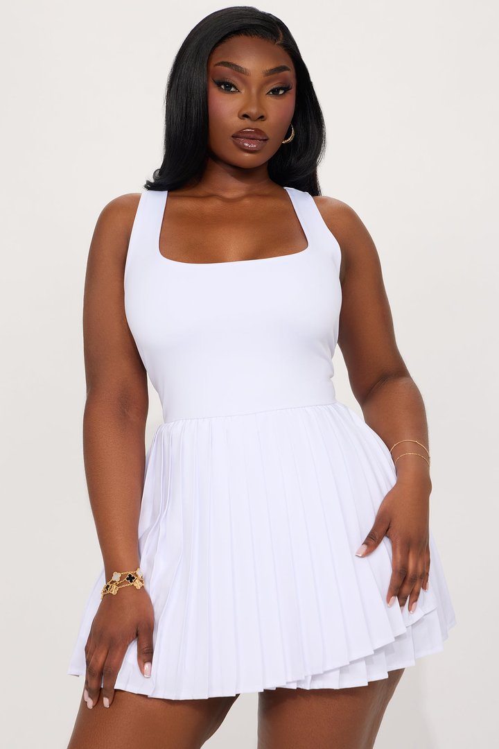 Serve It Tennis Pleated Mini Dress - White
