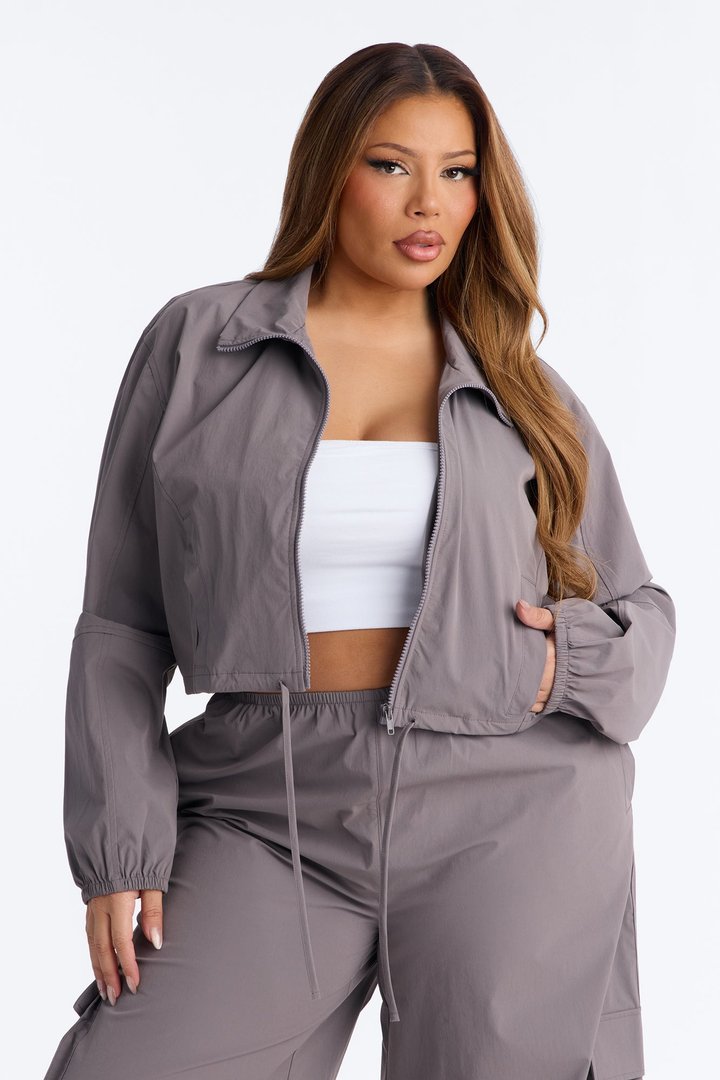 In Motion Cropped Windbreaker Lounge Jacket - Charcoal