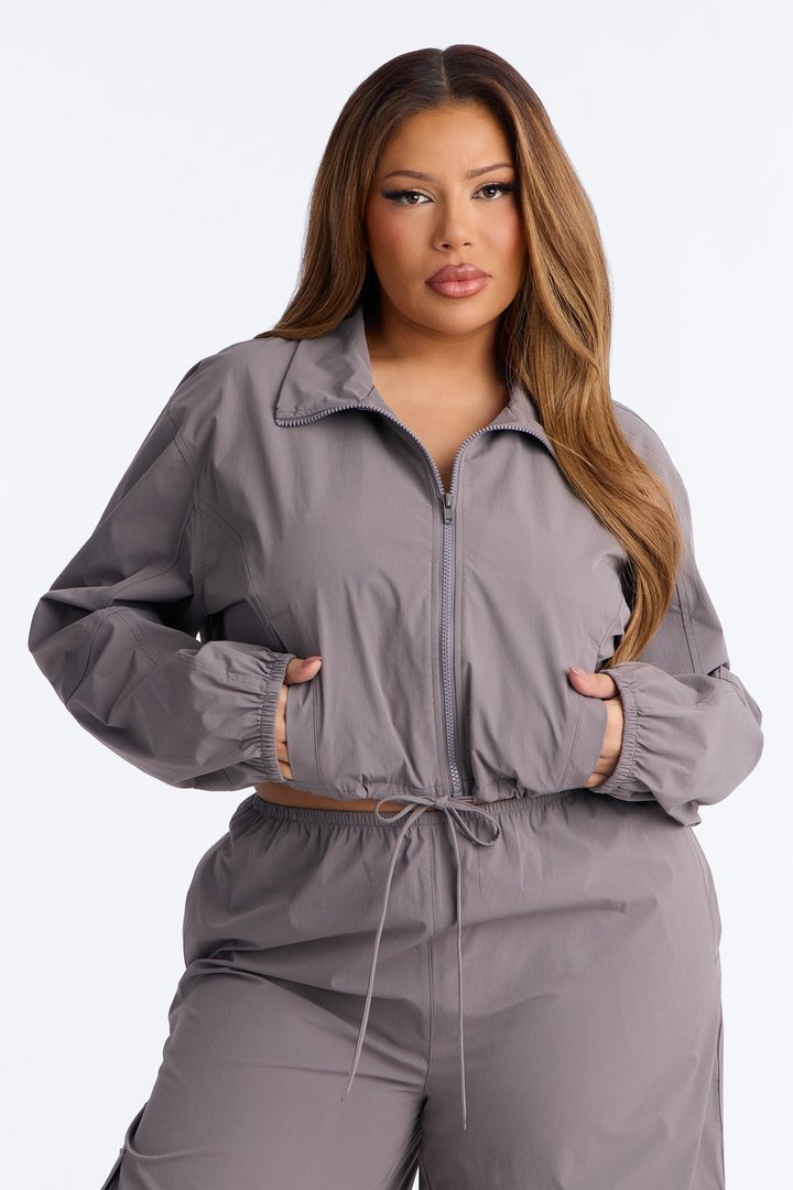 In Motion Cropped Windbreaker Lounge Jacket - Charcoal