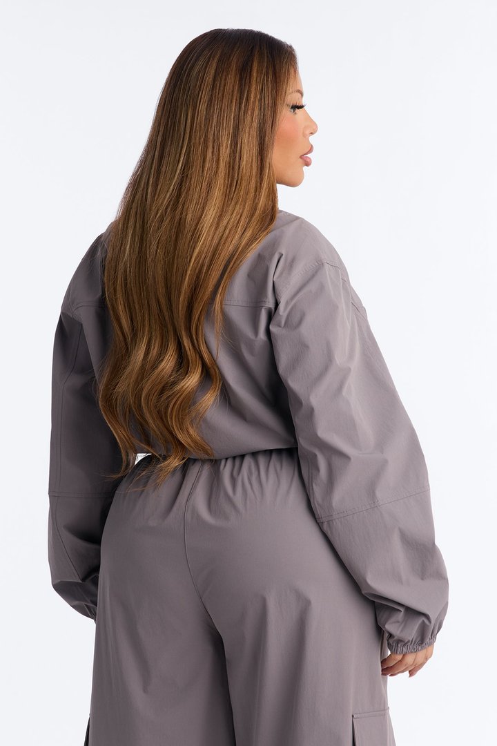 In Motion Cropped Windbreaker Lounge Jacket - Charcoal