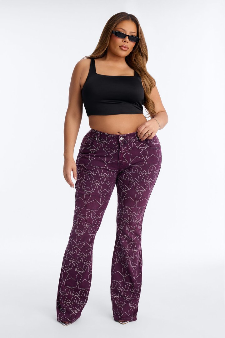 Star Performer Low Rise Embellished Jeans - Plum