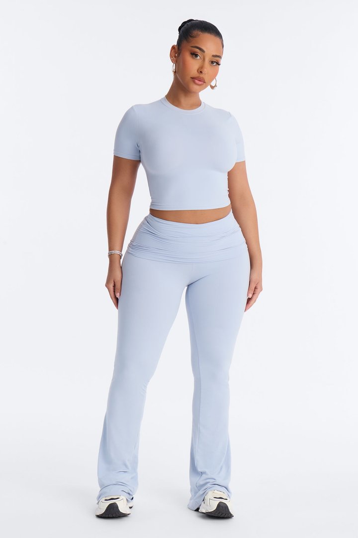Keeping Up Foldover Waist Pant Set - Blue