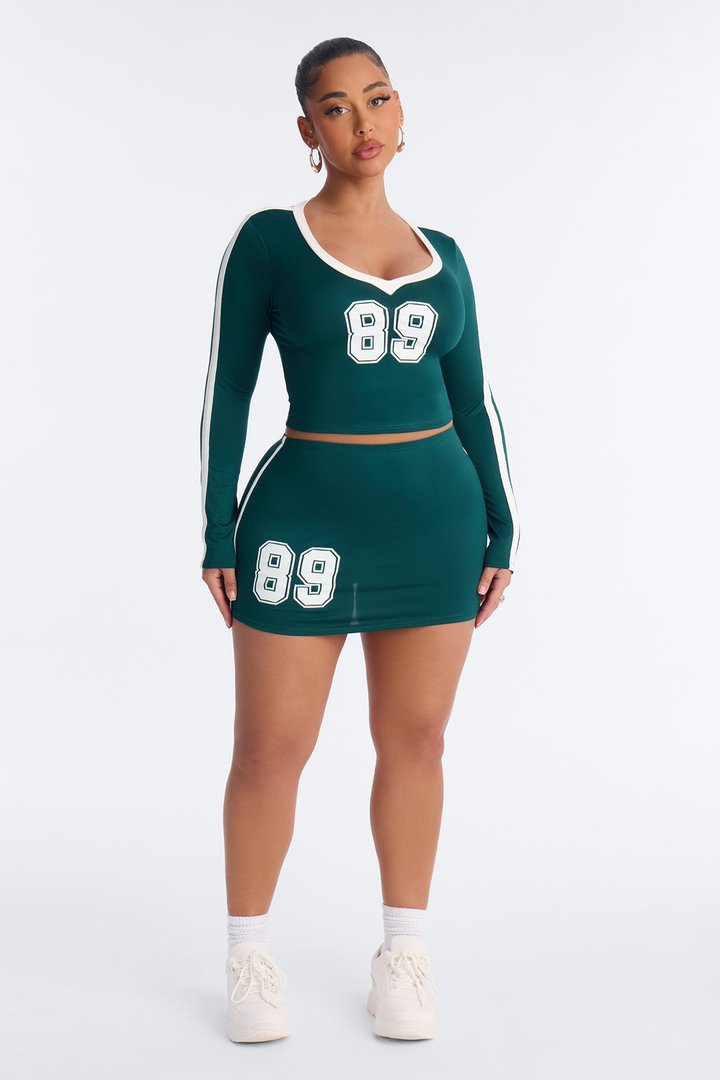 Cheer You On Long Sleeve Mini Skirt Set - Green