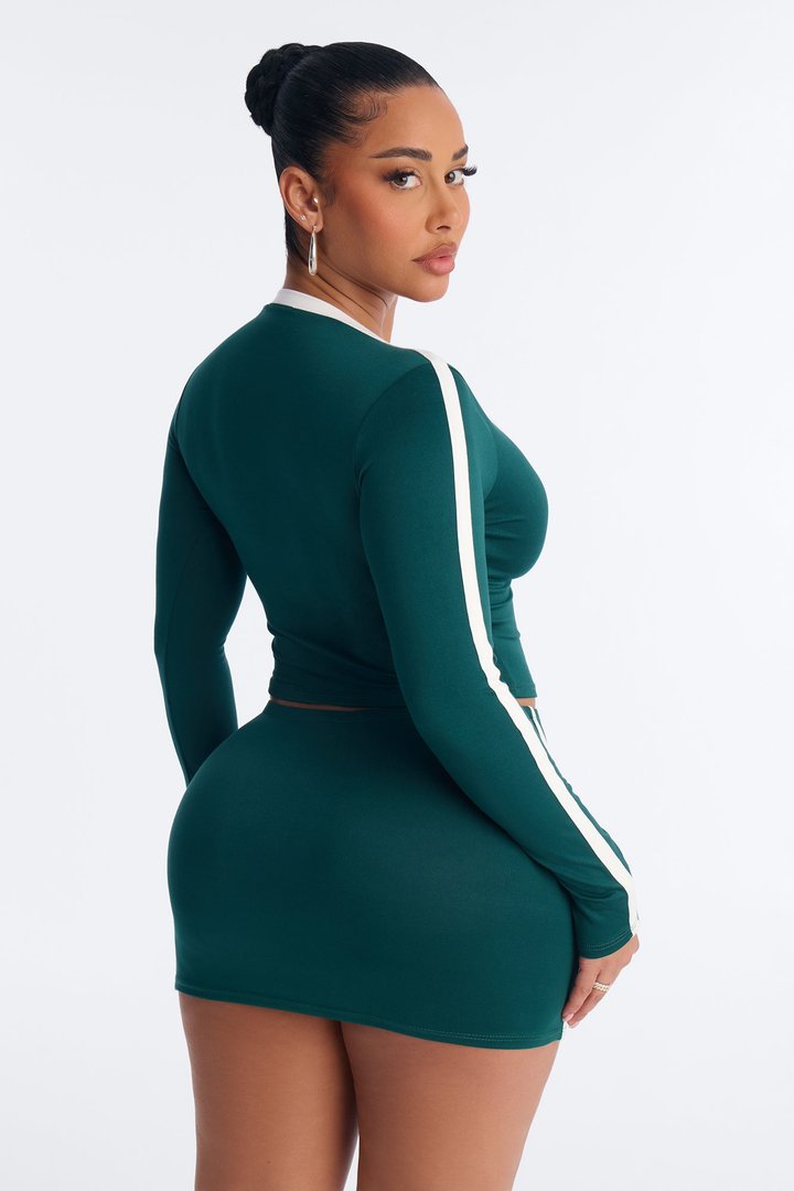 Cheer You On Long Sleeve Mini Skirt Set - Green