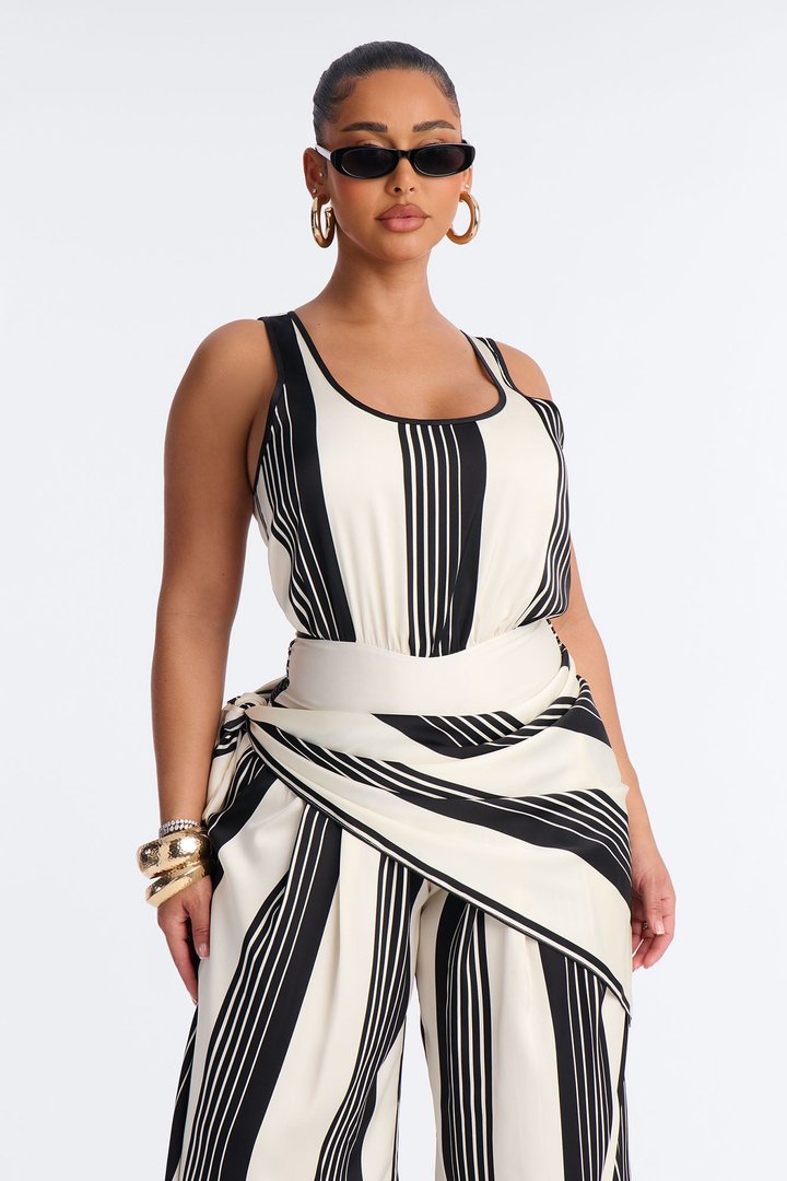 Shelby Satin Wide Leg Jumpsuit - White/Black