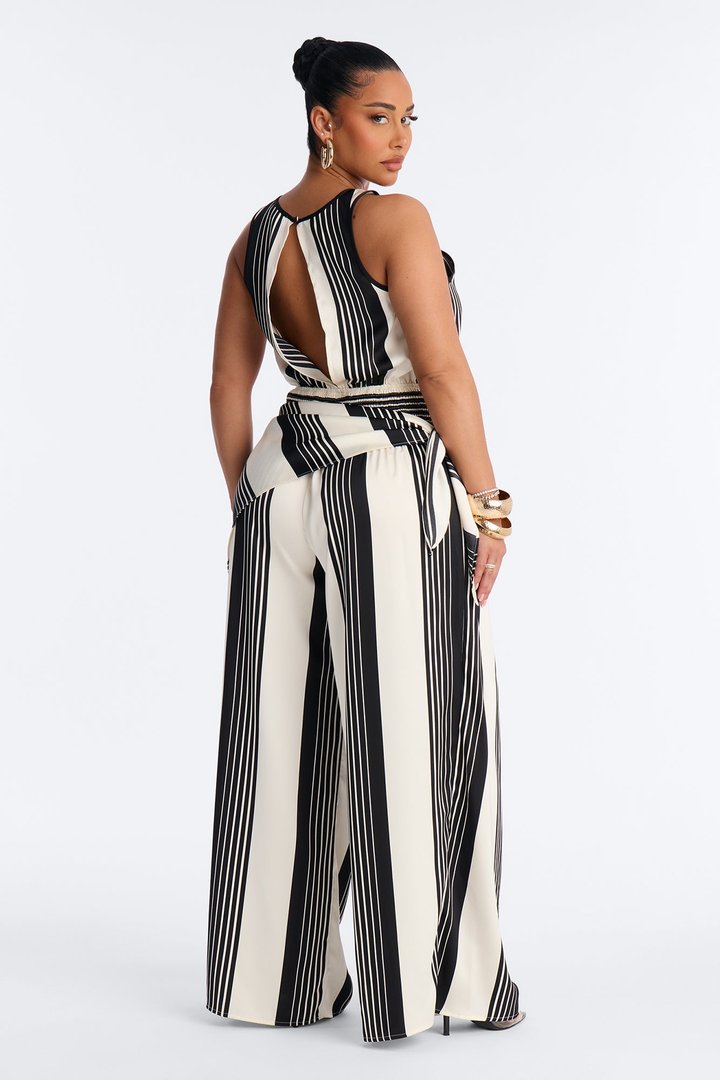Shelby Satin Wide Leg Jumpsuit - White/Black
