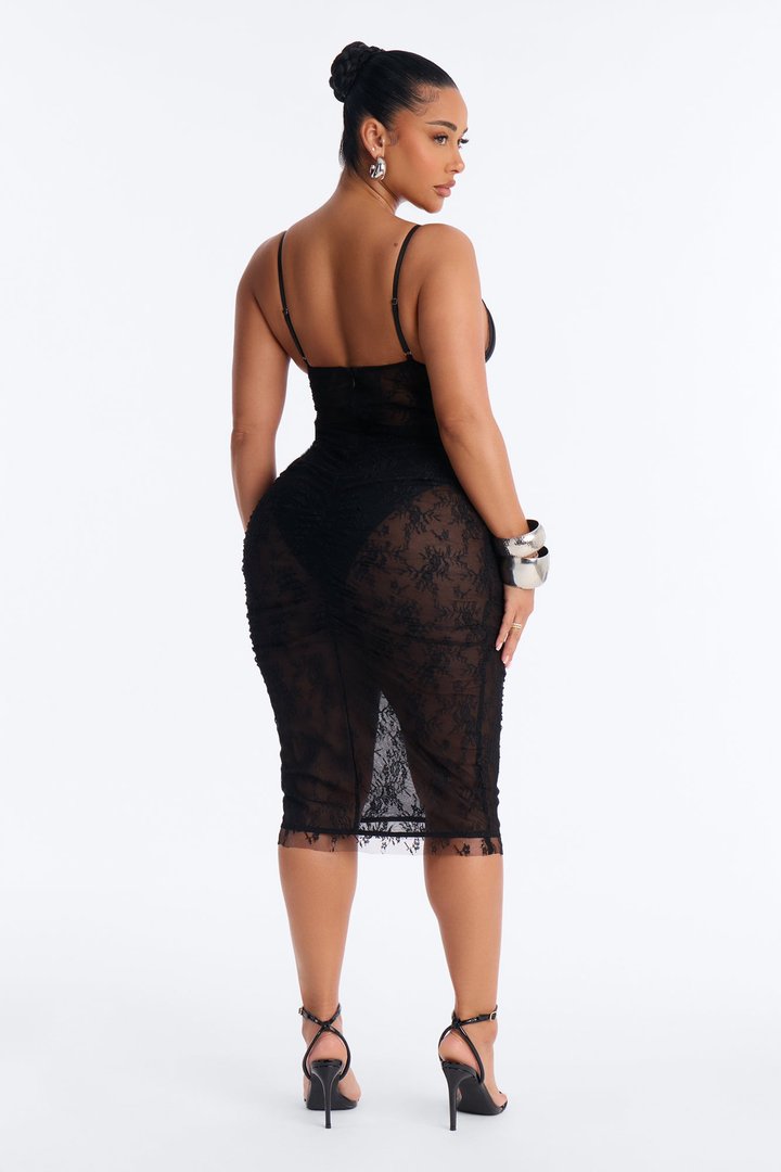 Analise Sheer Lace Midi Dress - Black