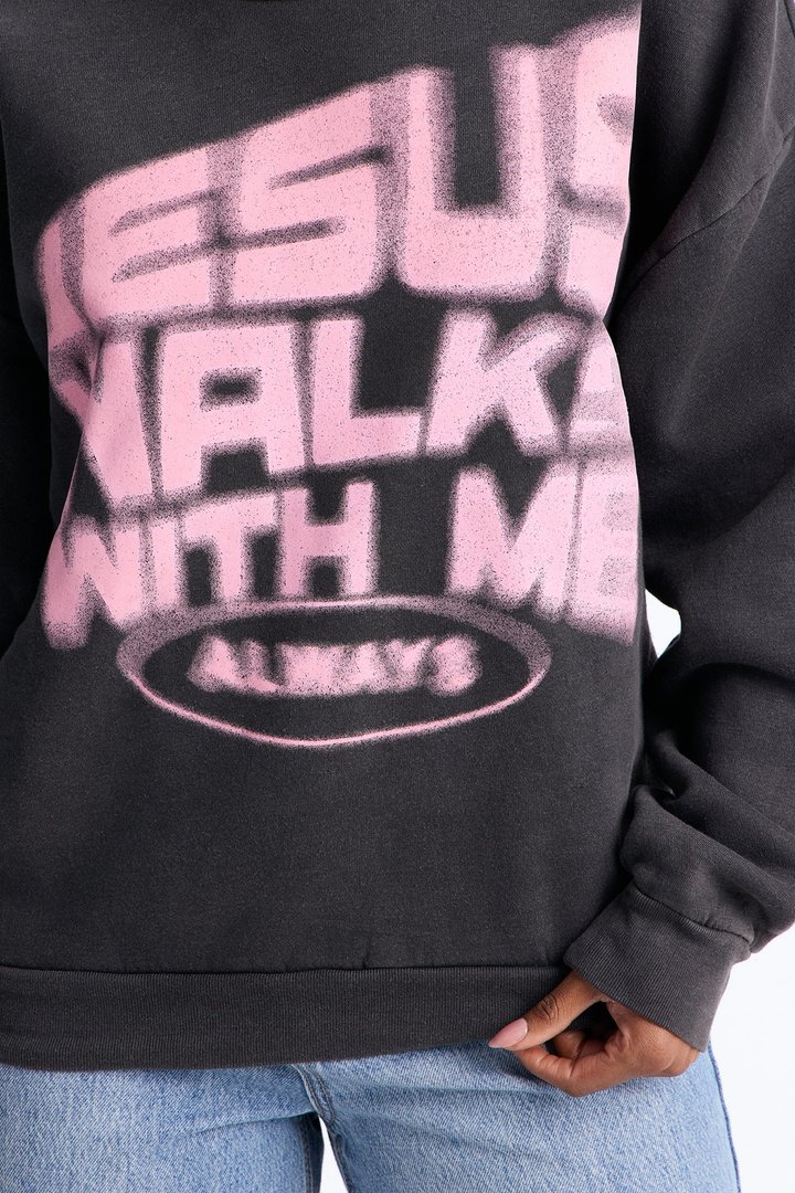 Jesus Walks Washed Crew Sweatshirt - Black Wash