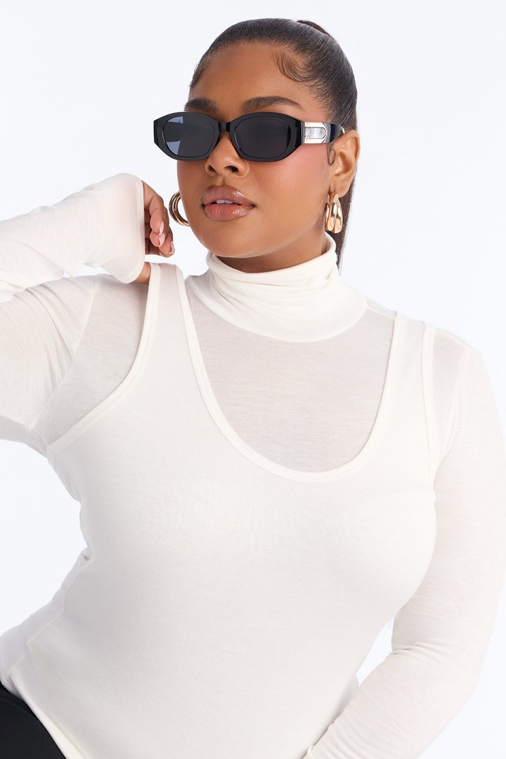 Katelynn Turtle Neck Layered Long Sleeve Top - White