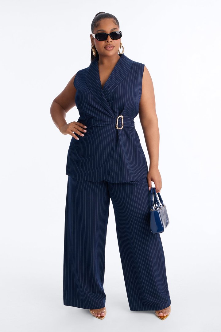 Caroline Pinstripe Vest Pant Set - Navy