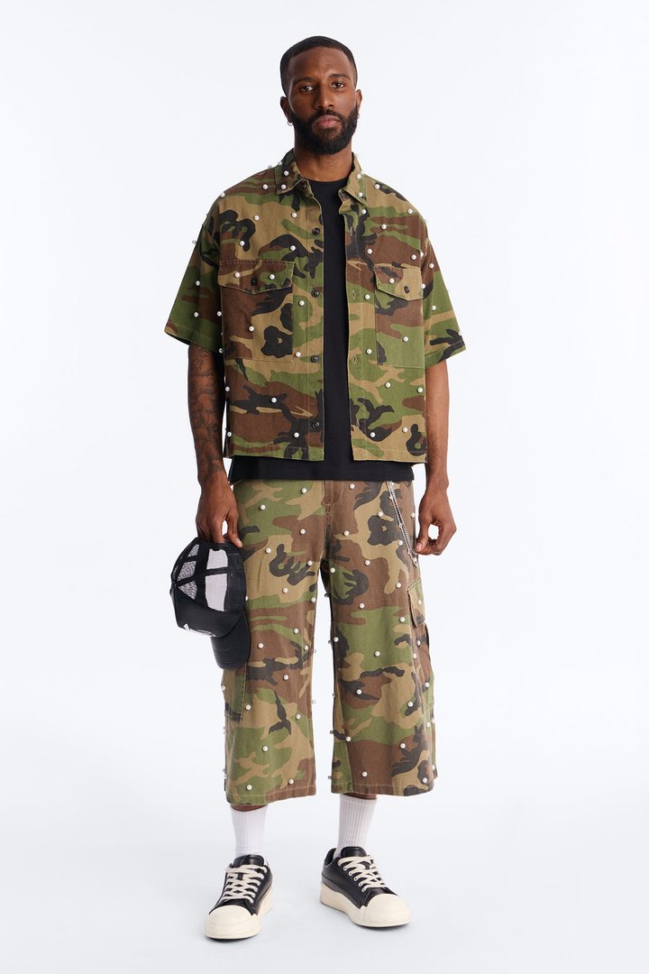 Pearl Still Wildin' Camo Short Sleeve Button Up - Green