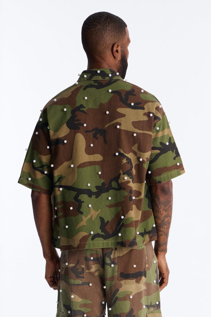 Pearl Still Wildin' Camo Short Sleeve Button Up - Green