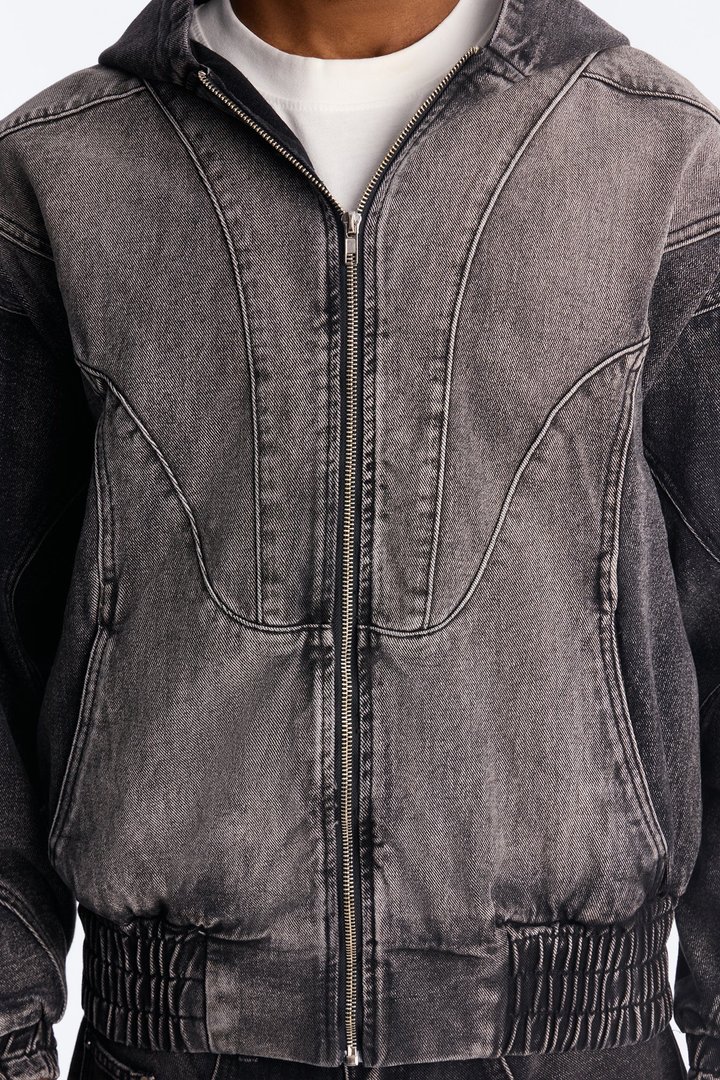 Panel Feeling It Denim Bomber Jacket - Black Wash