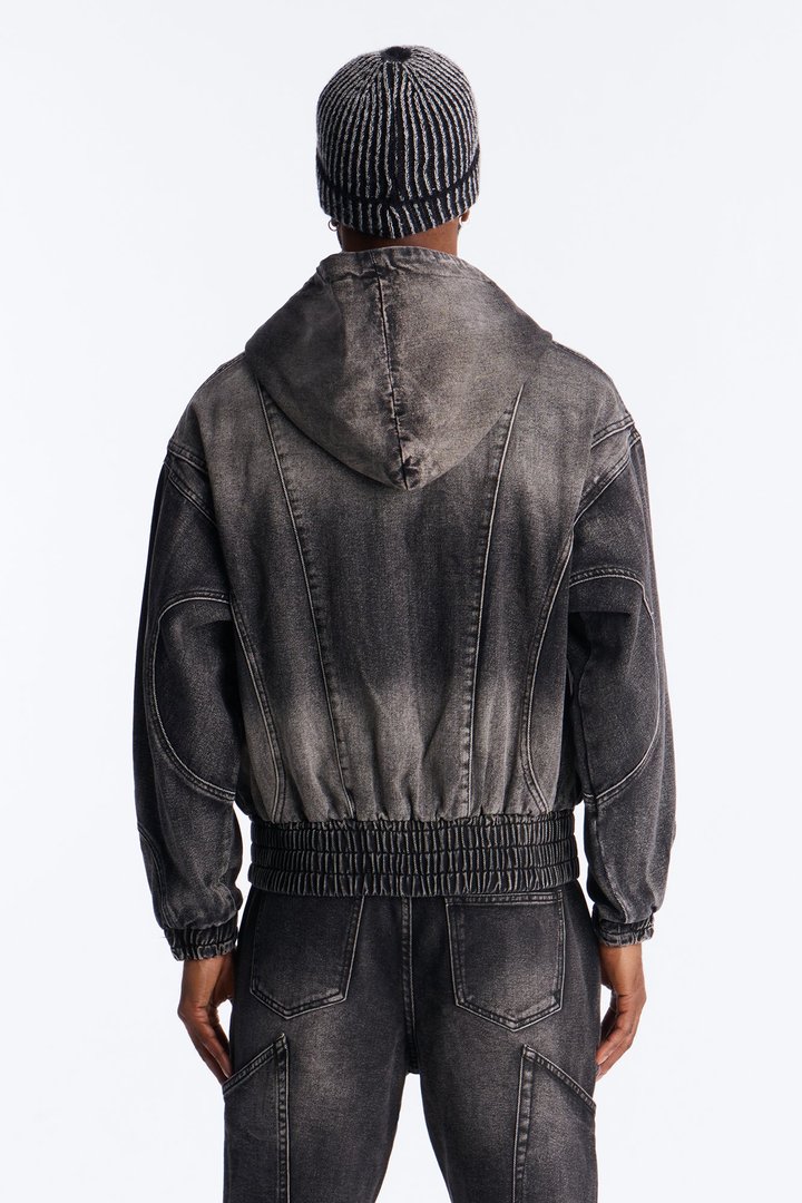 Panel Feeling It Denim Bomber Jacket - Black Wash