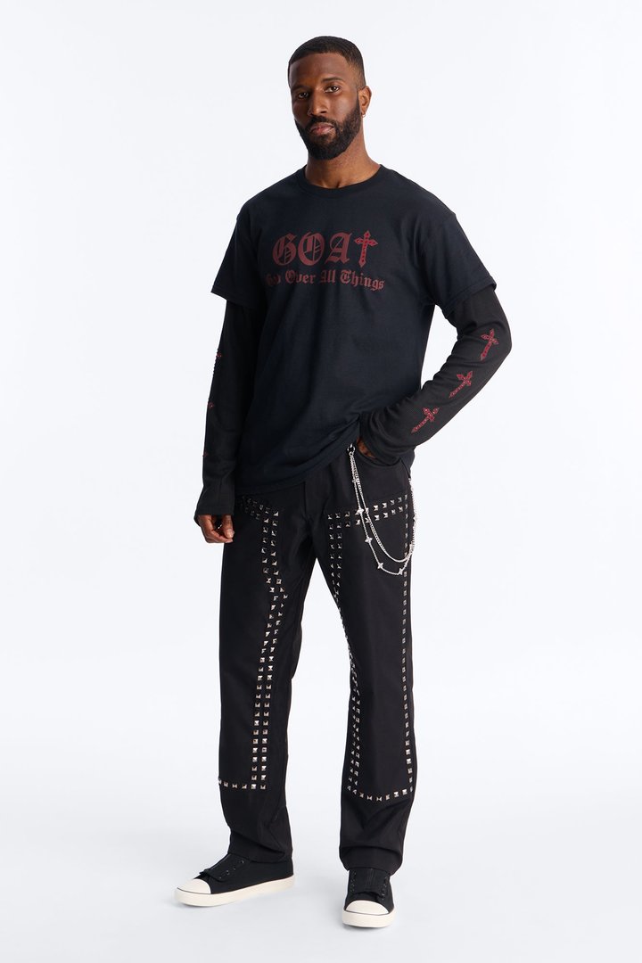 Baggy Silver Springs Studded Pant - Black