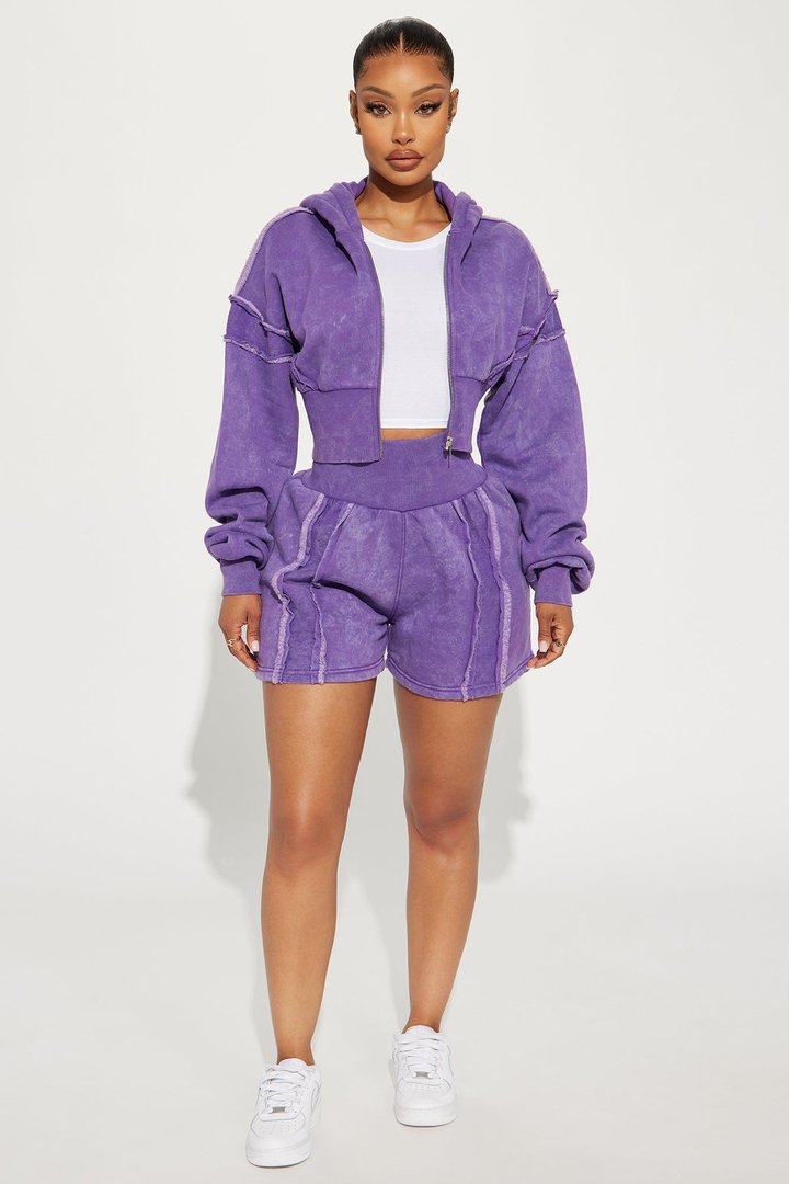 Kamaya Washed Cropped Fleece Hoodie - Purple