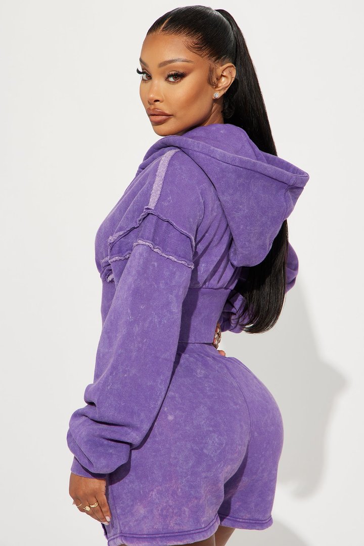 Kamaya Washed Cropped Fleece Hoodie - Purple