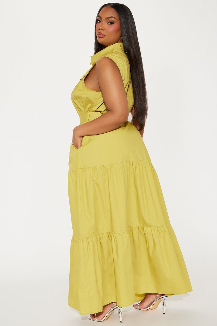 Michaela Poplin Maxi Dress - Chartreuse