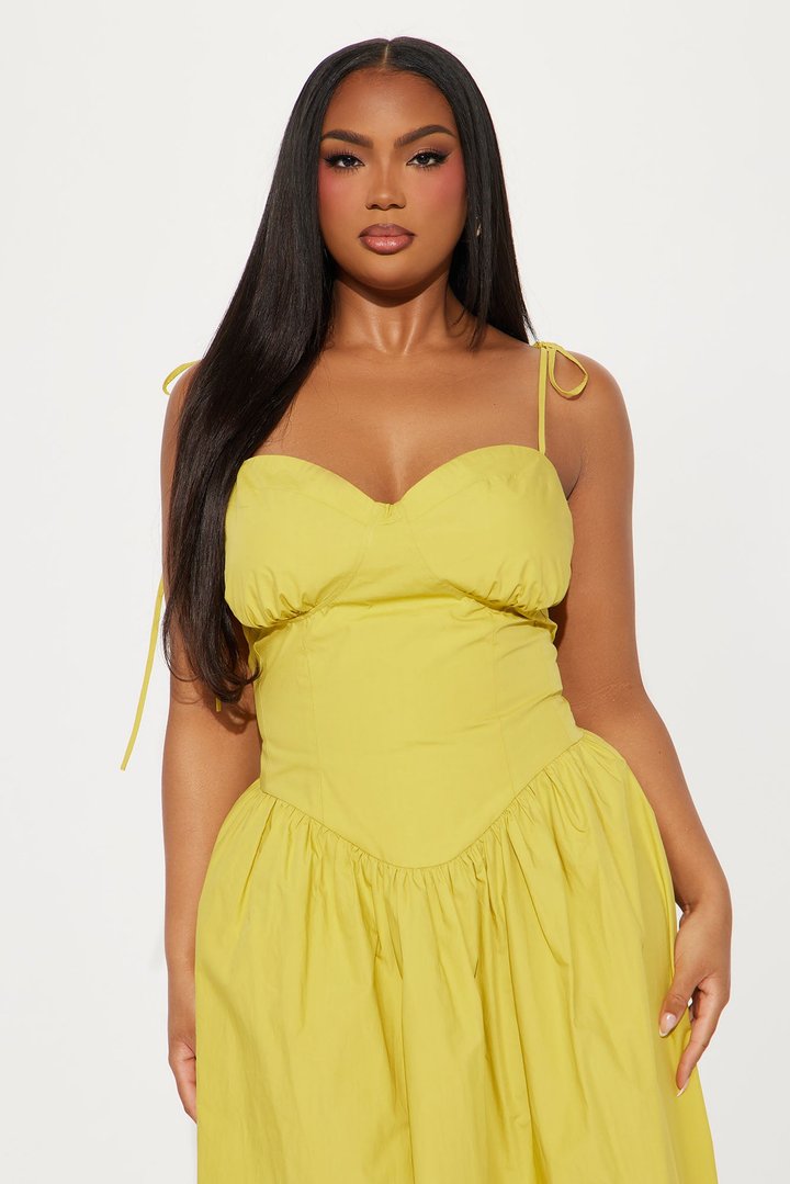 Cordelia Corset Poplin Midi Dress - Chartreuse