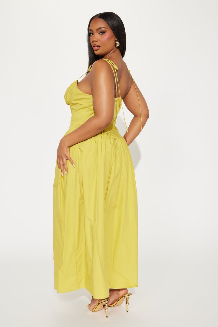 Cordelia Corset Poplin Midi Dress - Chartreuse