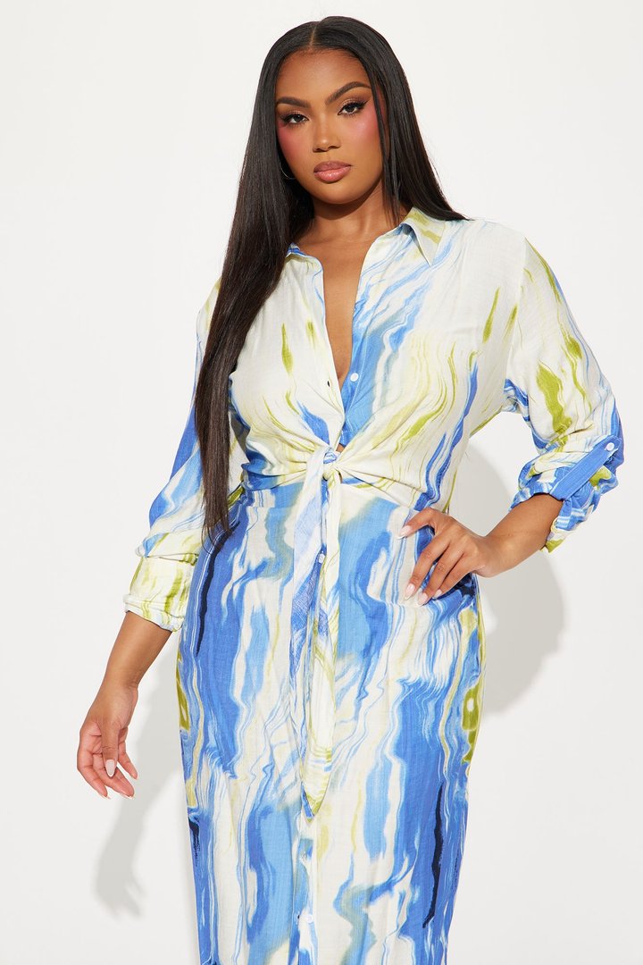See The Vision Midi Shirt Dress - Blue/combo