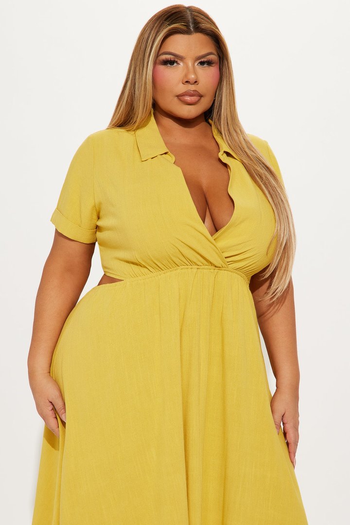 Linen Maxi Shirt Dress - Mustard